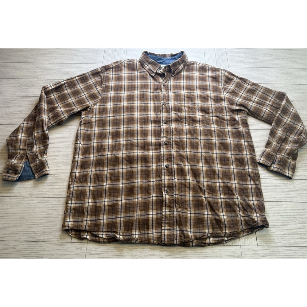 Blue Mountain Men's Brown Plaid Flannel‎ Long Sleeve Shirt Size XL. 100% Cotton